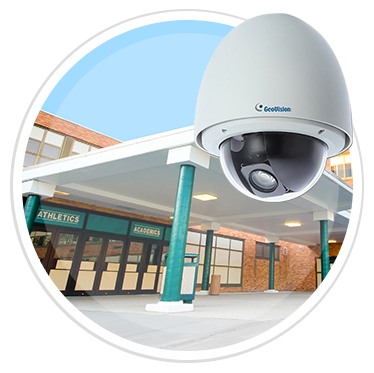 security camera in front of a school